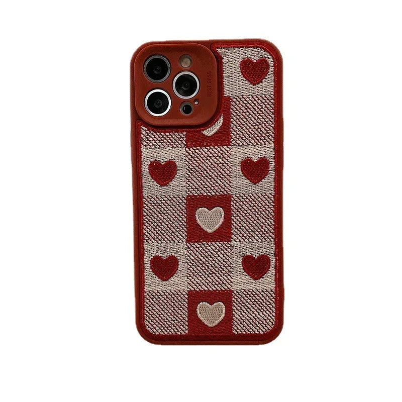 Chessboard Grid Love Embroidery iPhone Case - Viexta