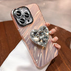 Lens Protector Rhinestone Love Bracket iPhone Case - Viexta