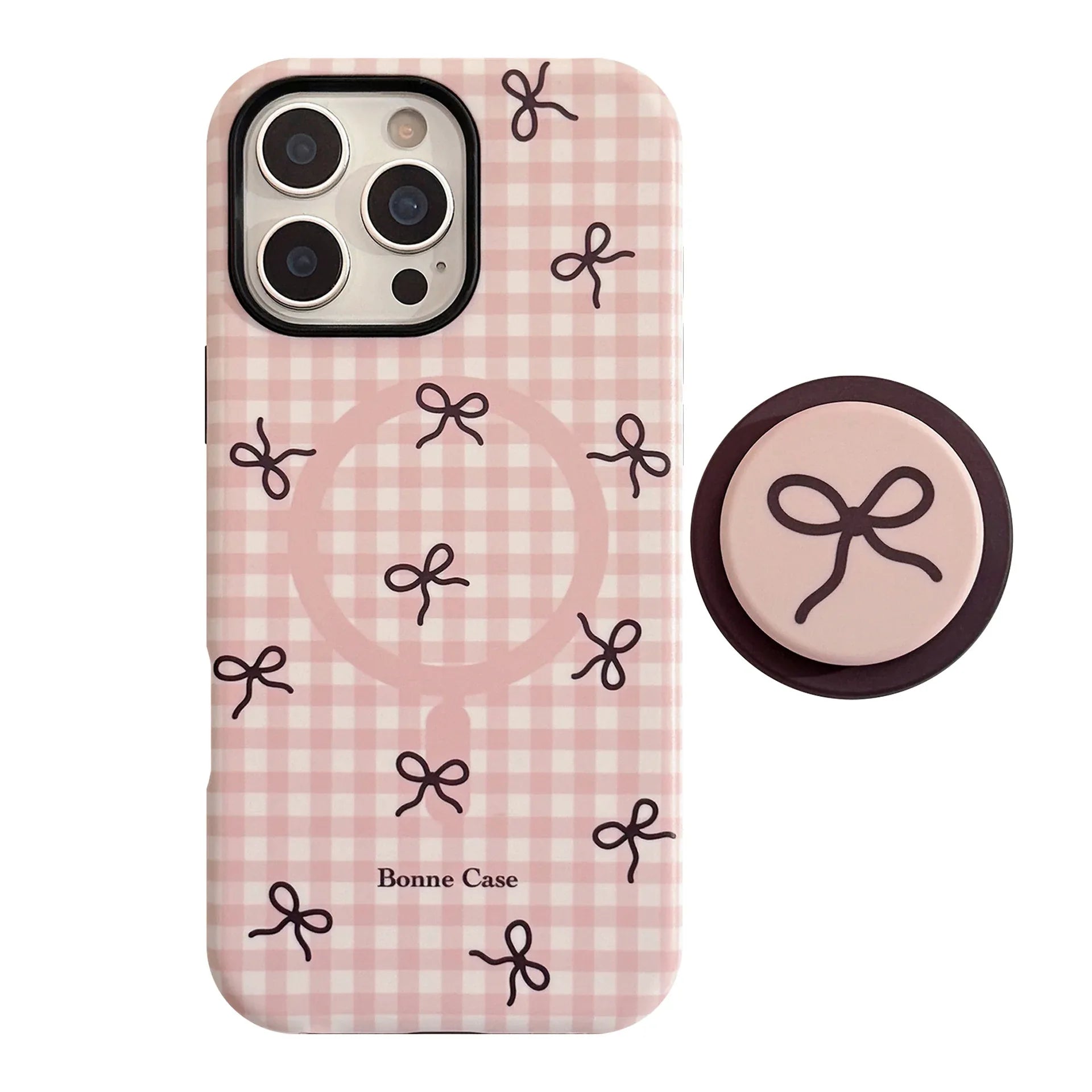 Plaid Bowknot Magnetic Stand iPhone Case
