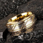 Men's Yellow Gold Twill Tungsten Ring - Viexta