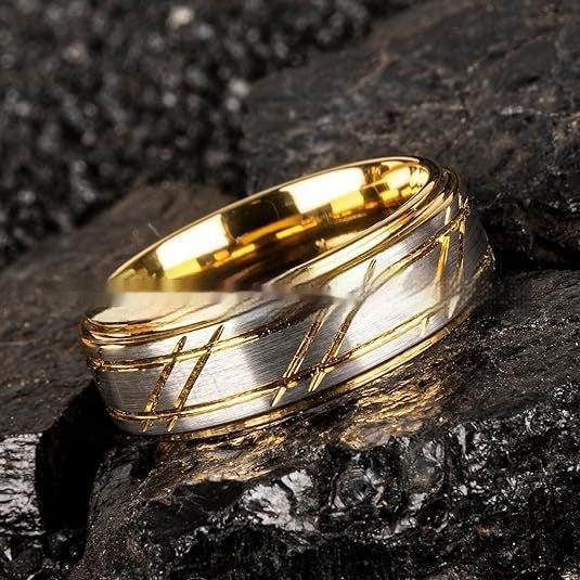Men's Yellow Gold Twill Tungsten Ring - Viexta