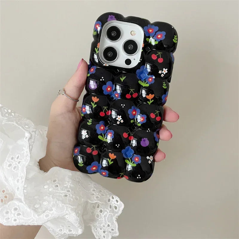 Retro Cherry Small Floral Plaid iPhone Case - Viexta