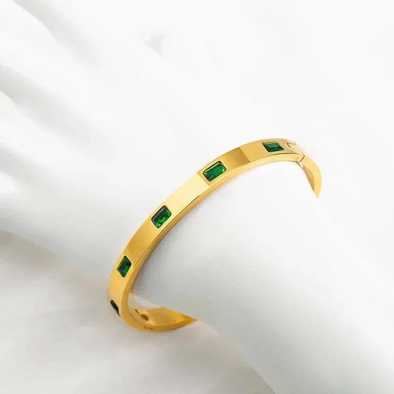 Stainless Steel Emerald Studded Kada - Viexta