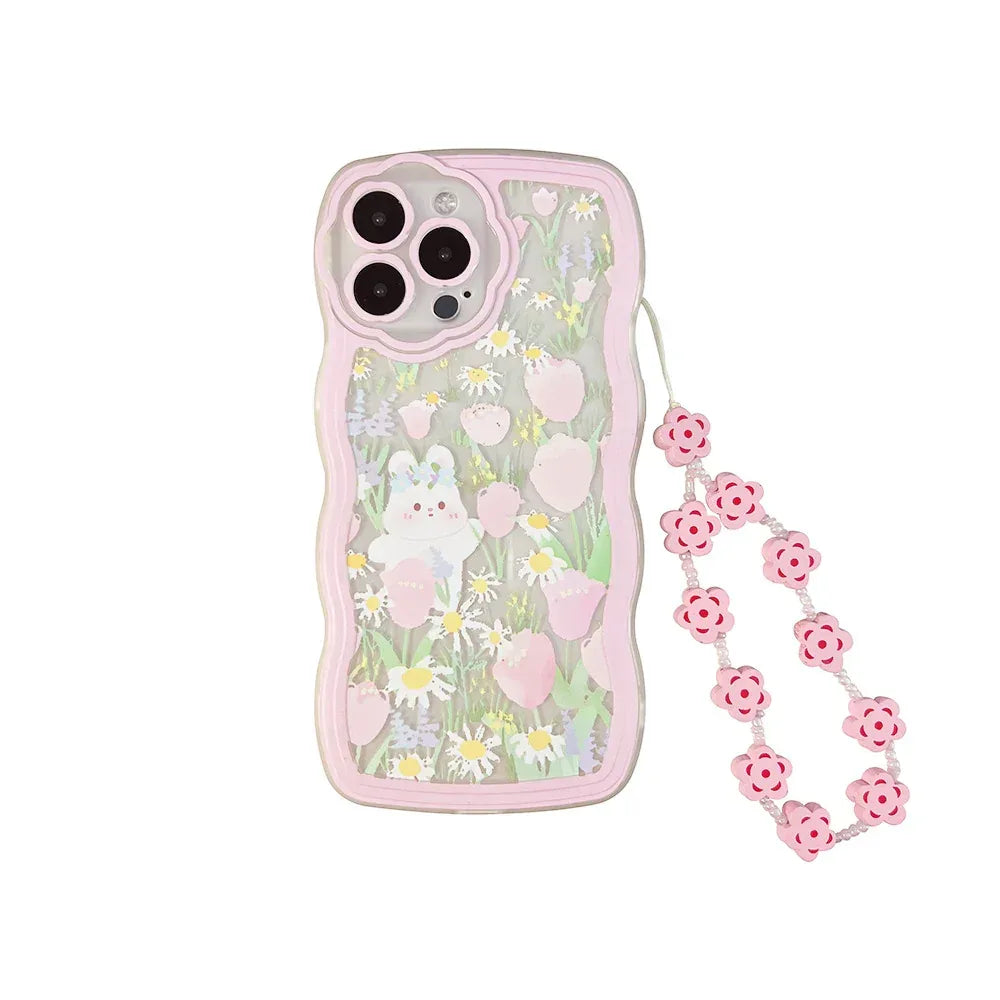 Wavy-edge Flower Bunny Silicone iPhone Case - Viexta