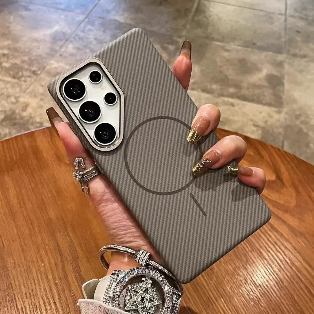 Carbon Fiber Grain Fine Circle Magnetic Suction Samsung case - Viexta