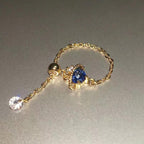 Light Luxury Blue Crystal Zircon Adjustable Ring - Viexta