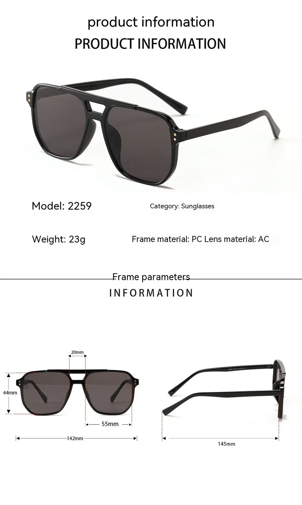 square-double-beam-fashion-black-sunglasses - Viexta