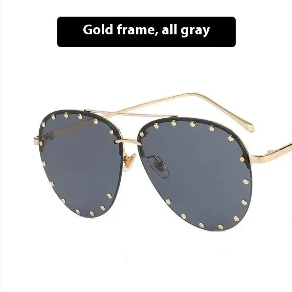 Women's Metal Rivet Large Frame Fashionable Sunglasses - Viexta