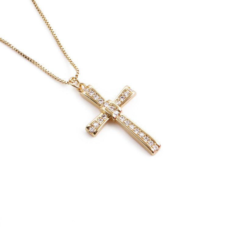 Lady 18K Gold-plated  Zircon Cross Pendant Necklace