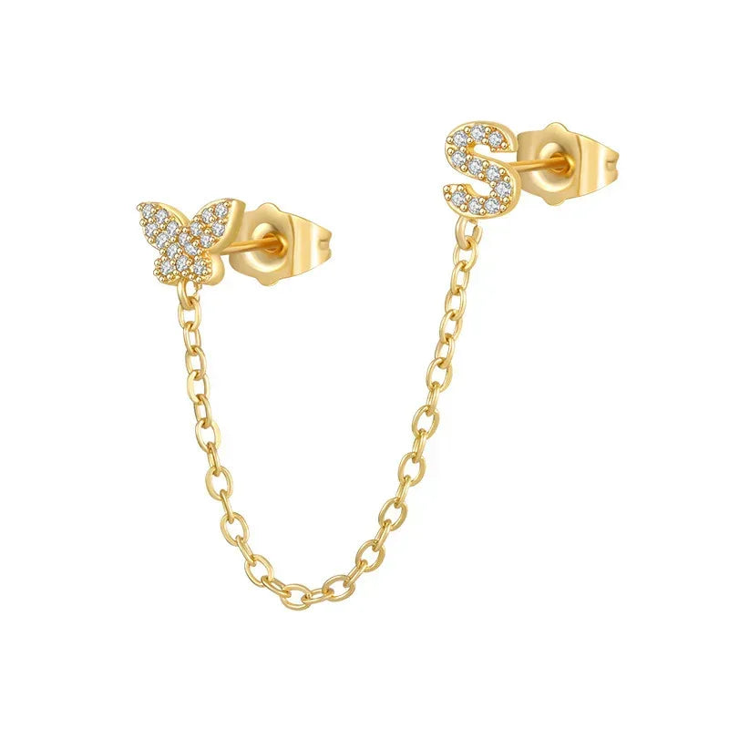 Women's Zircon Butterfly Alphabet One Piece Stud Earrings - Viexta