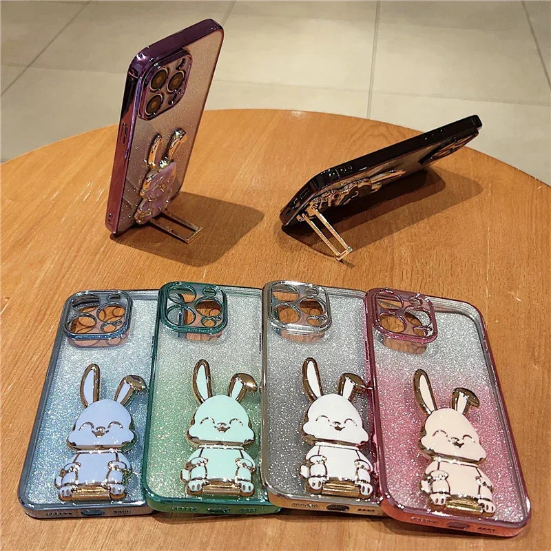 Plating Gradient Three-dimensional Rabbit iPhone Case - Viexta
