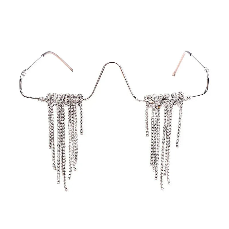 Frameless Metal Long Diamond Pendulum Glasses - Viexta