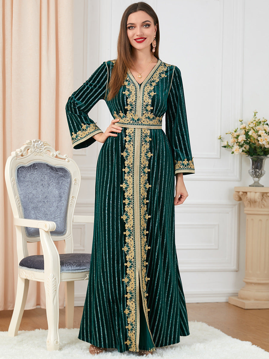 Ethnic Long Sleeve Split Velvet Dress