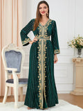 Ethnic Long Sleeve Split Velvet Dress - Viexta