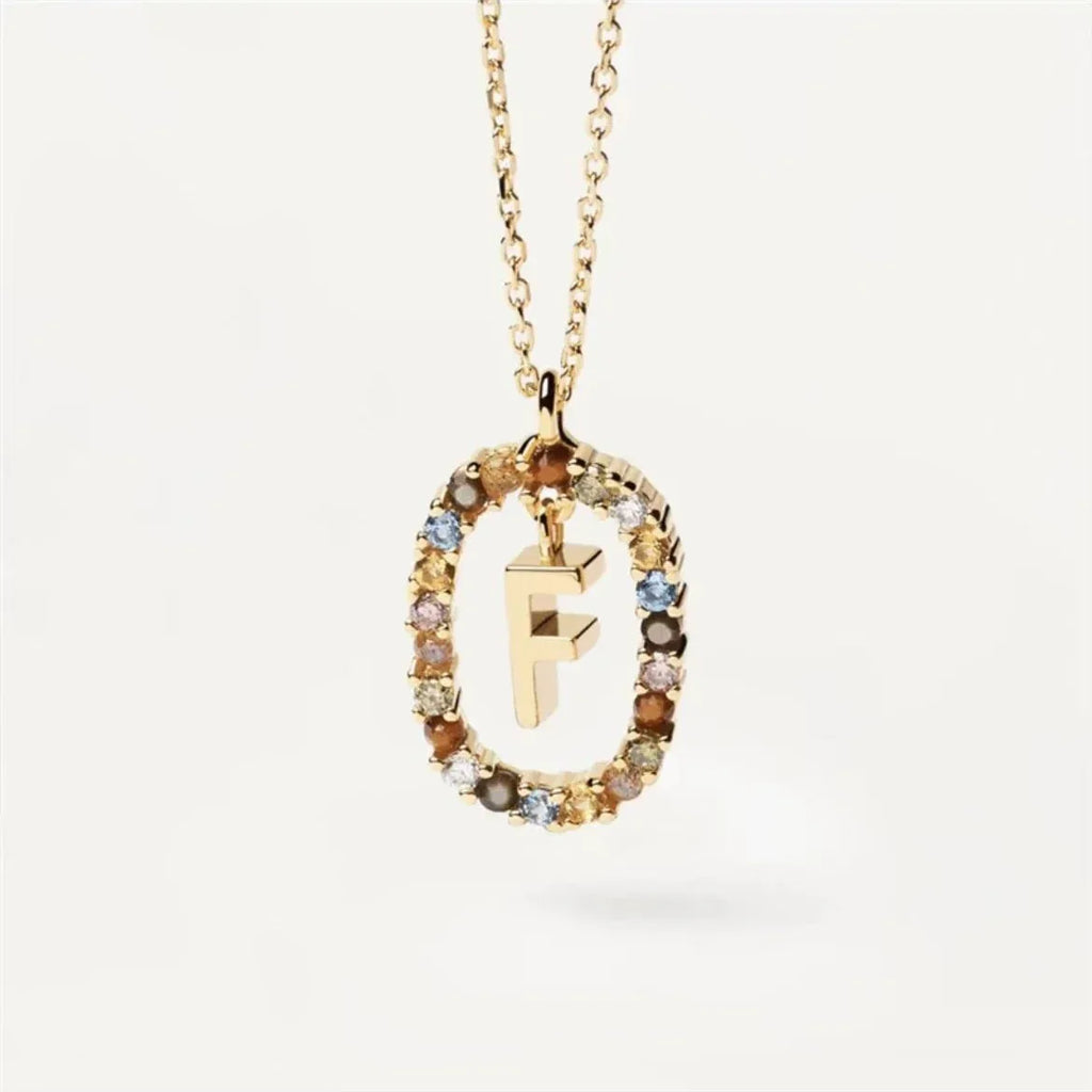 Colored Rhinestone Alphabet Necklace - Viexta