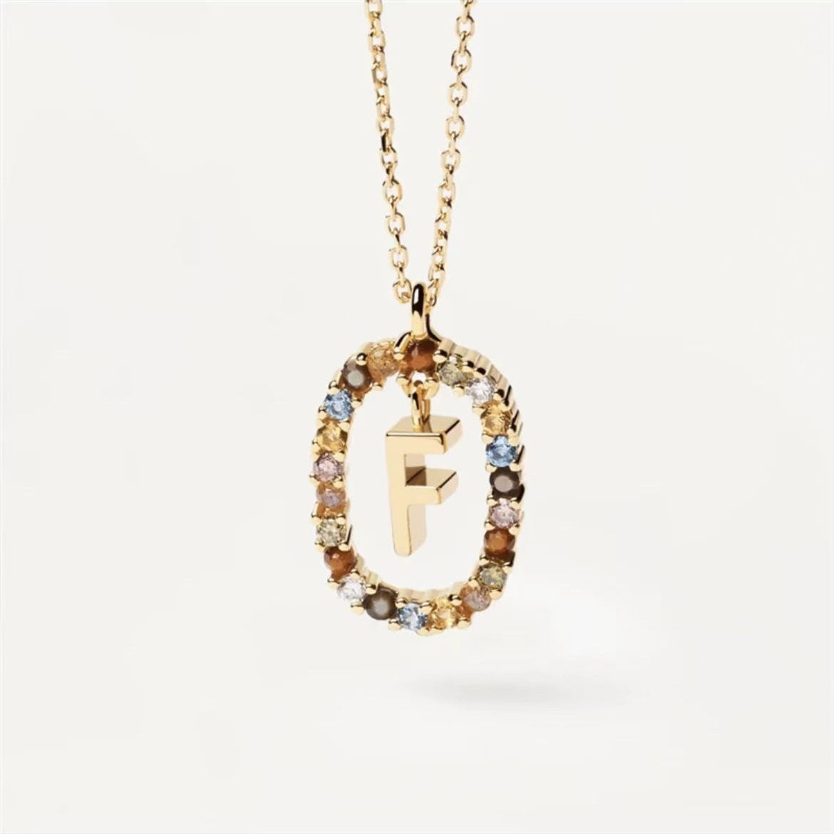 Colored Rhinestone Alphabet Necklace