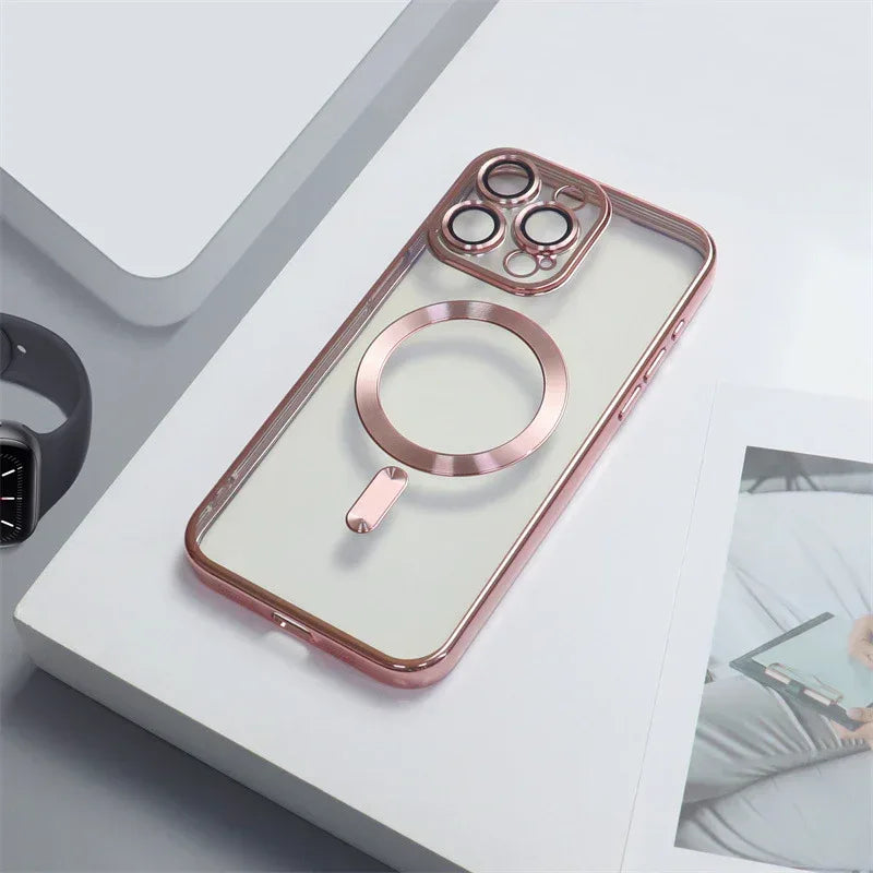 Electroplating CD Pattern Magnetic Suction Lens Protector iPhone case - Viexta