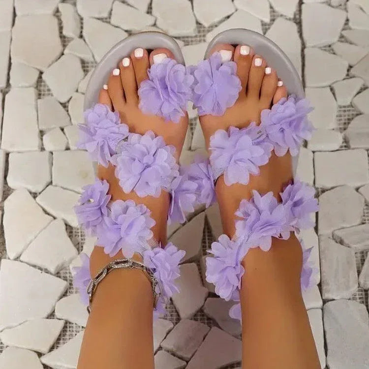 Roman Floral Flat Sandals - Viexta