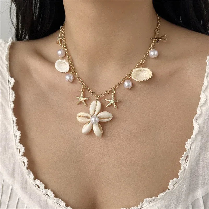 Beach Ocean Shell Double Layered Stacked Necklace - Viexta
