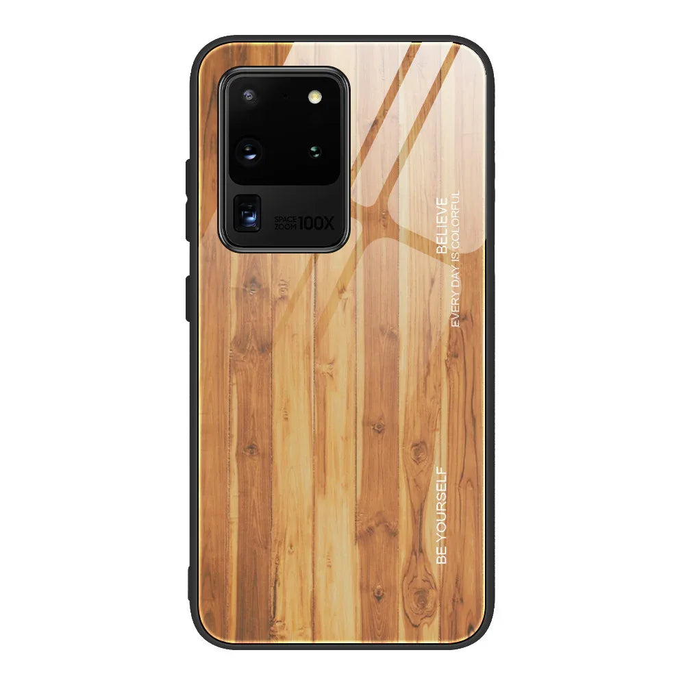 Wood grain tempered glass Samsung phone case - Viexta
