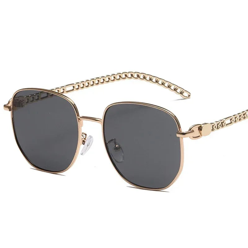 Oval Frame Metal Chain Sunglasses - Viexta