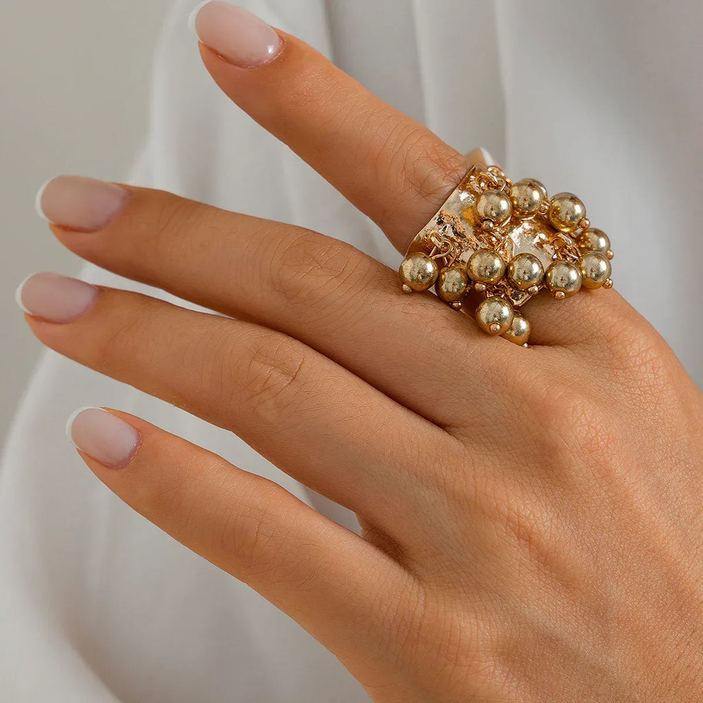 Retro Colorful Pearl Tassel Ring - Viexta