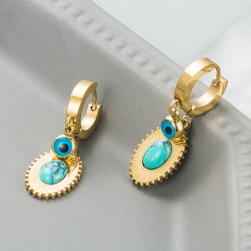 Titanium Steel Dripping Oil Turquoise Earrings