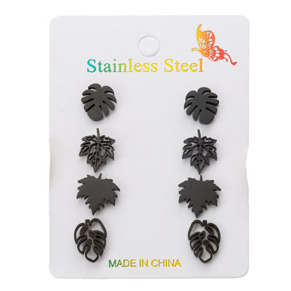 Gold Plated Stainless Steel Maple Leaf Stud Earrings Combo