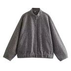 Loose Casual Street Stand Collar Pilot Buckle Jacket - Viexta