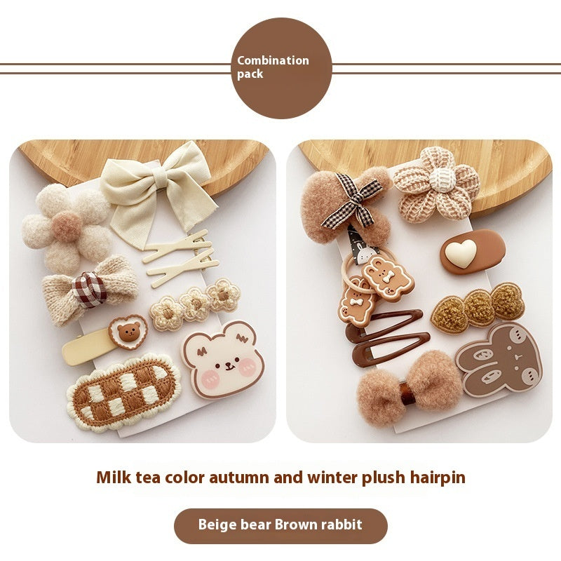 Korean Milk Tea Color Plush Hairpin