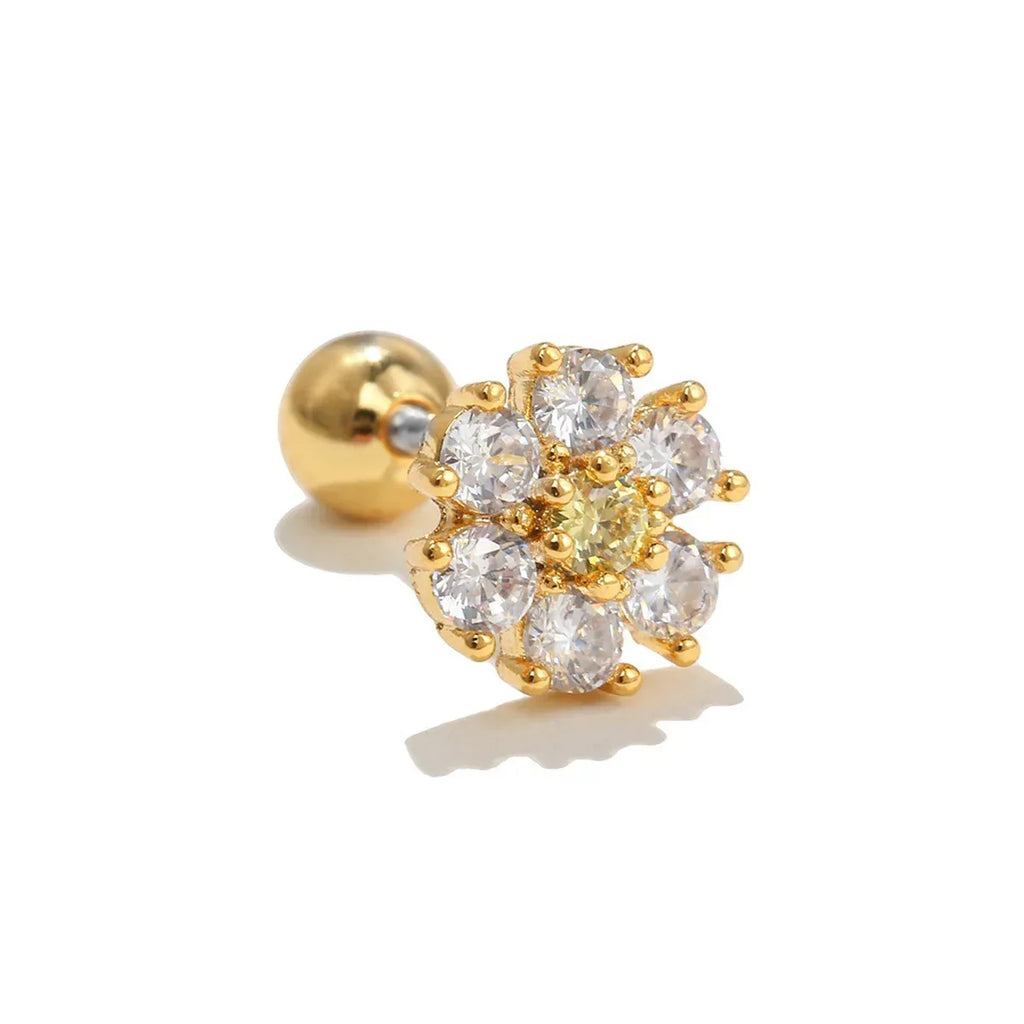 18k Pastoral Retro Two-tone Flower Stud - Viexta