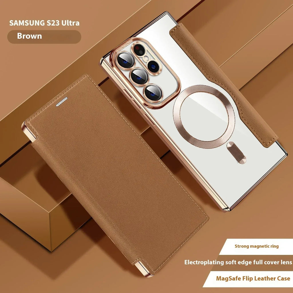 Electroplated Wireless Magnetic Business Flip Samsung Leather Case - Viexta