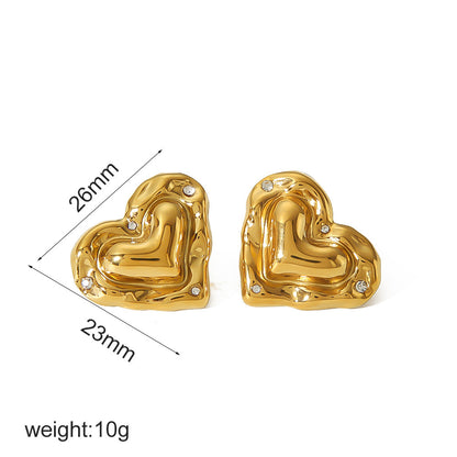 Love Heart-shaped Stainless Steel 18K Ear Stud And Ring