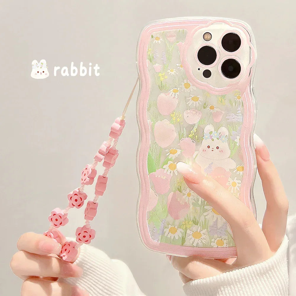Wavy-edge Flower Bunny Silicone iPhone Case - Viexta