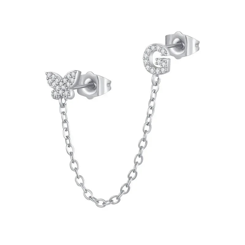 Women's Zircon Butterfly Alphabet One Piece Stud Earrings - Viexta