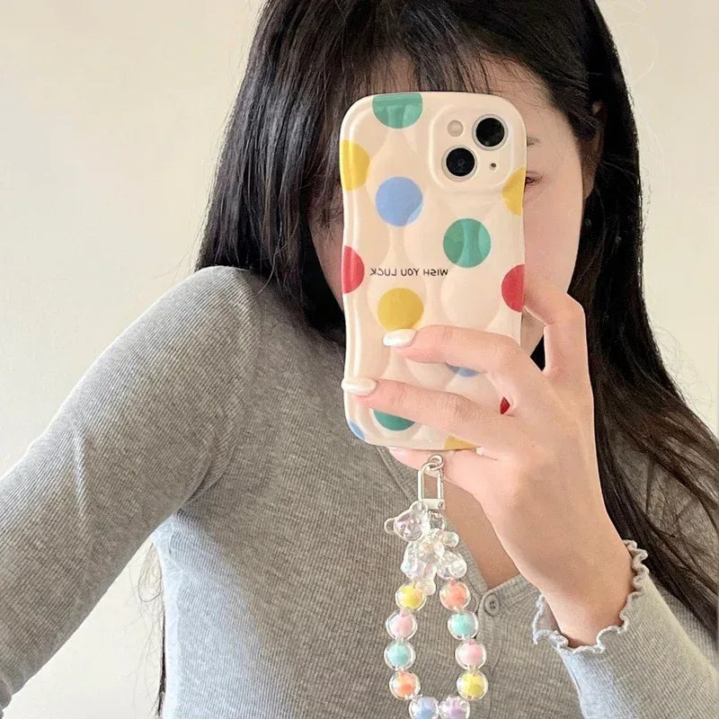 Color Polka Dot Chain Lanyard iPhone Case - Viexta