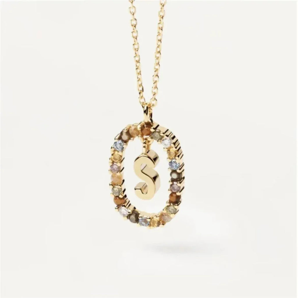 Colored Rhinestone Alphabet Necklace - Viexta
