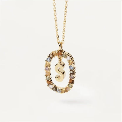 Colored Rhinestone Alphabet Necklace