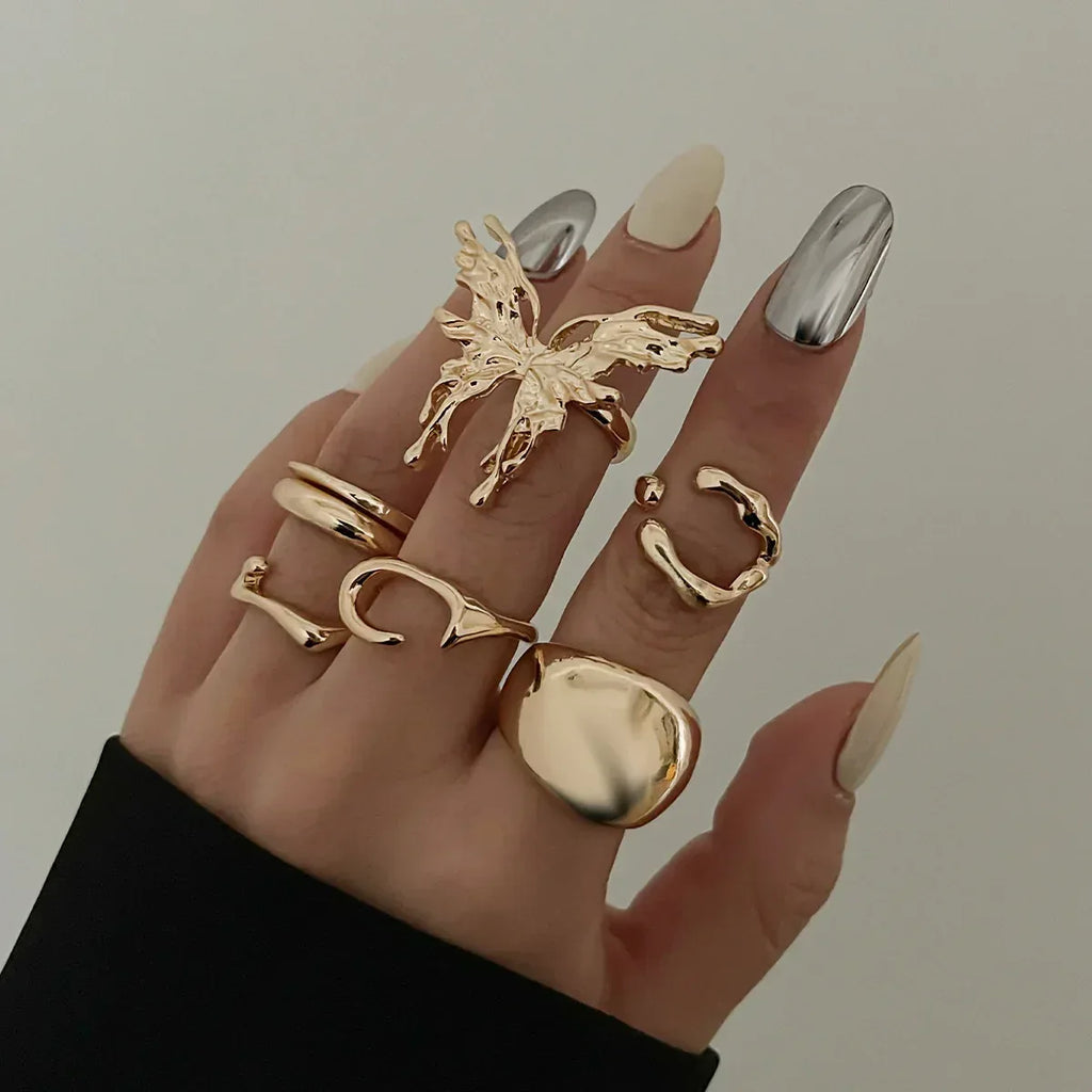 cold-butterfly-glossy-ring-set - Viexta