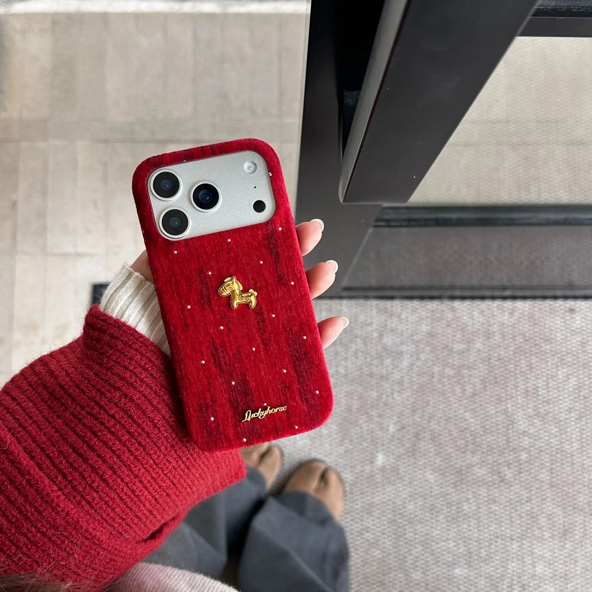 New Year Red Starry Velvet iPhone Case