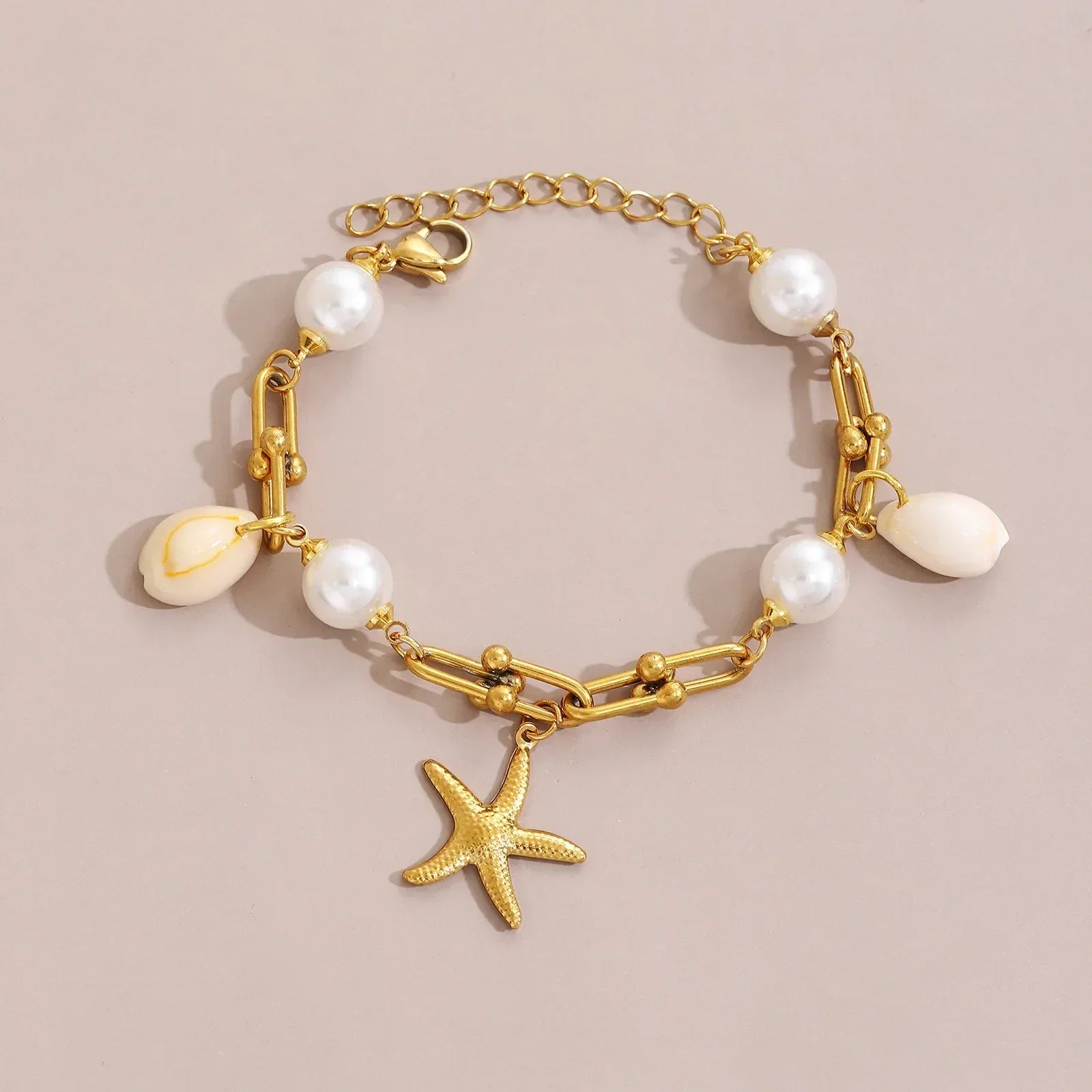 Starfish And Conch Pendant With Pearl Chain For Women - Viexta