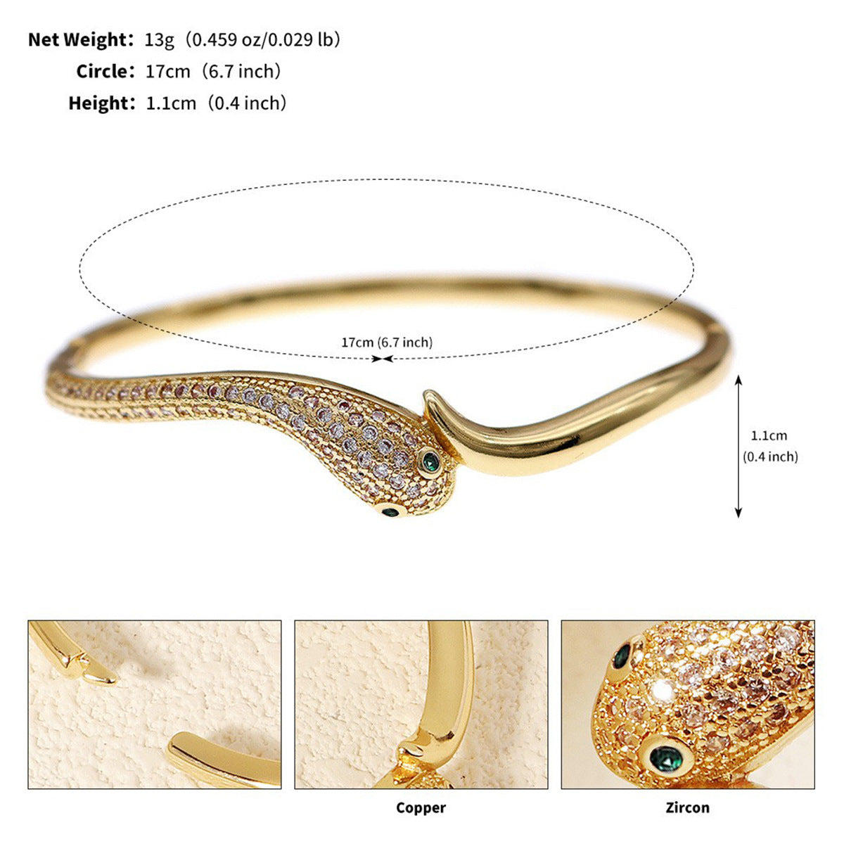 Light Luxury Zircon Fashion Open Cuff Bangle