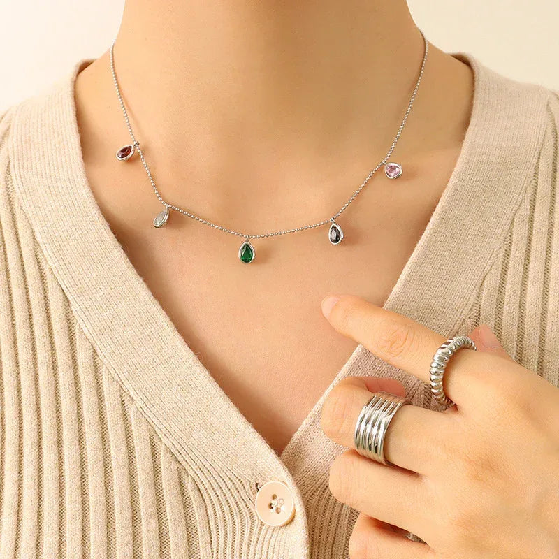 Colorful Zircon Pendant Clavicle Necklace - Viexta