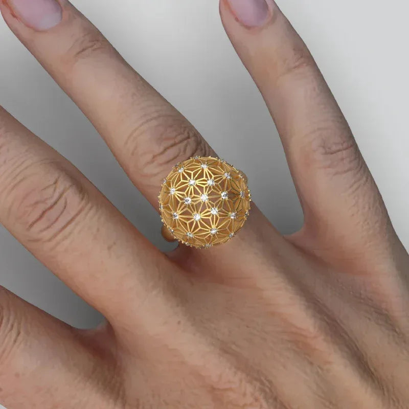 Hollow Spherical Diamond-studded Ring - Viexta