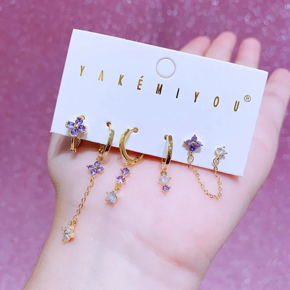 6piece Zirconium Ring Earring Set - Viexta
