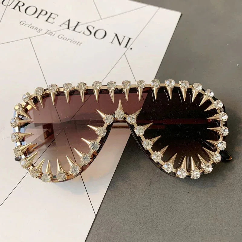 Steam Punk Diamond Oversized Sunglasses For Women Luxury - Viexta