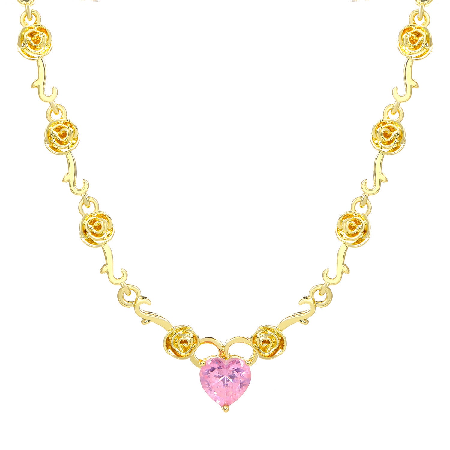 Rhinestone Love Rose Chain Necklace