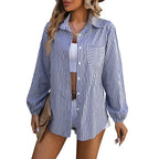 Loose Commute Long Sleeve Striped Shirt - Viexta