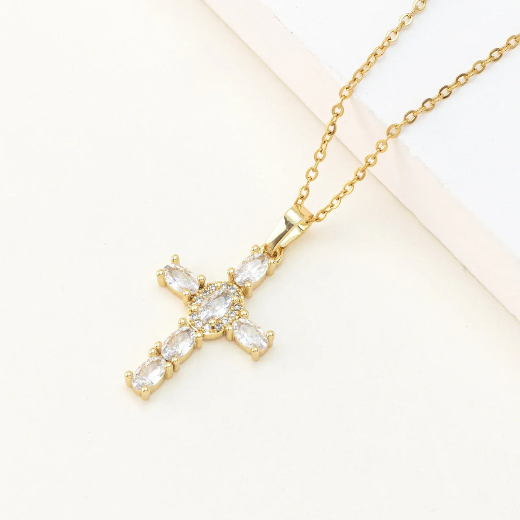 cross-pendant-colorful-zircon-delicate-chain - Viexta
