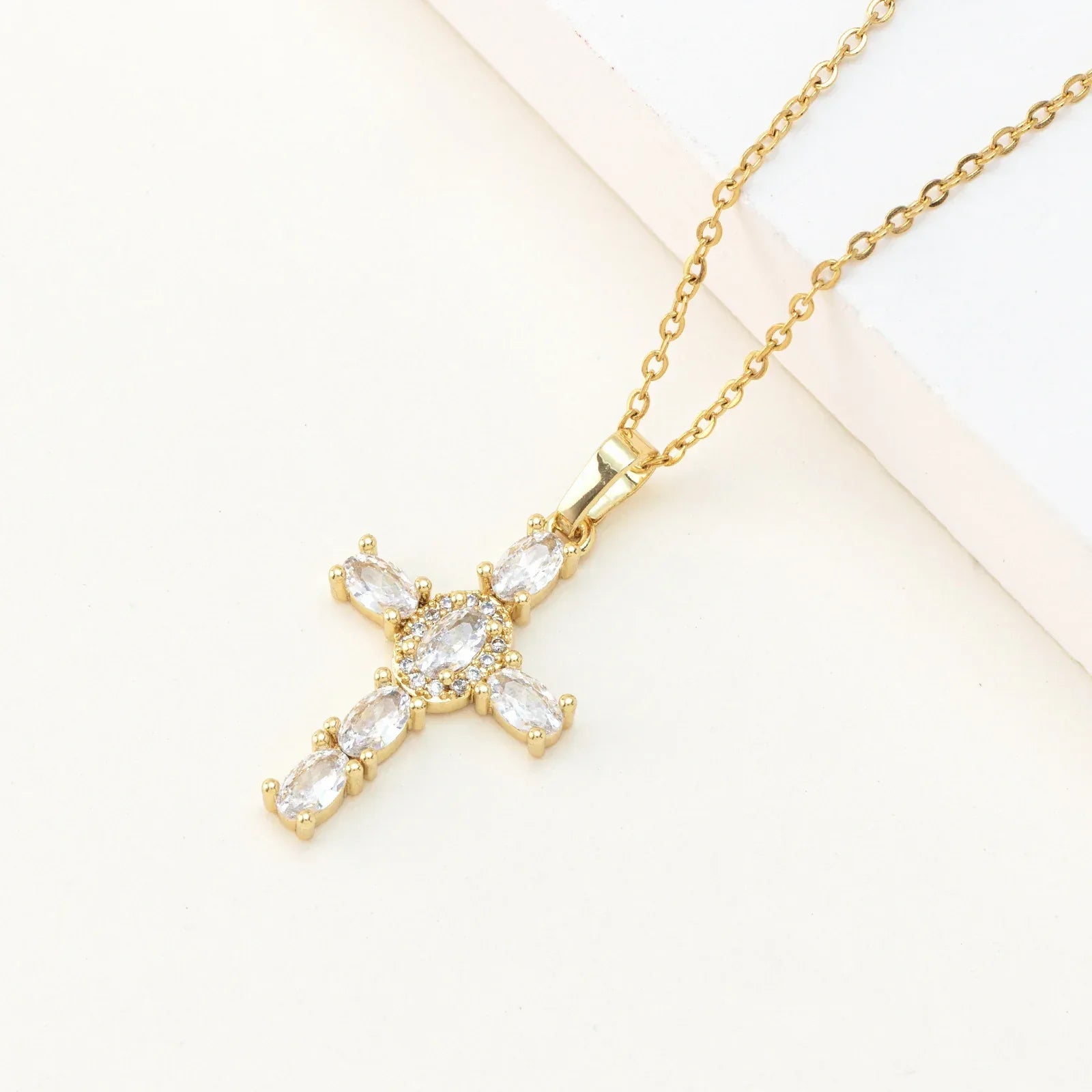 cross-pendant-colorful-zircon-delicate-chain - Viexta